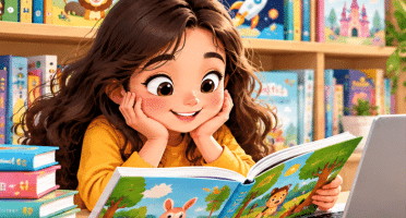 Kids enjoying reading rented books per week from the reading nest